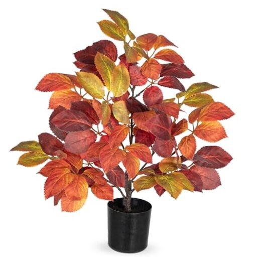 19.7″ Fake Fall Tree in Black Pot, Autumn Small Artificial Leaf Tree Beech