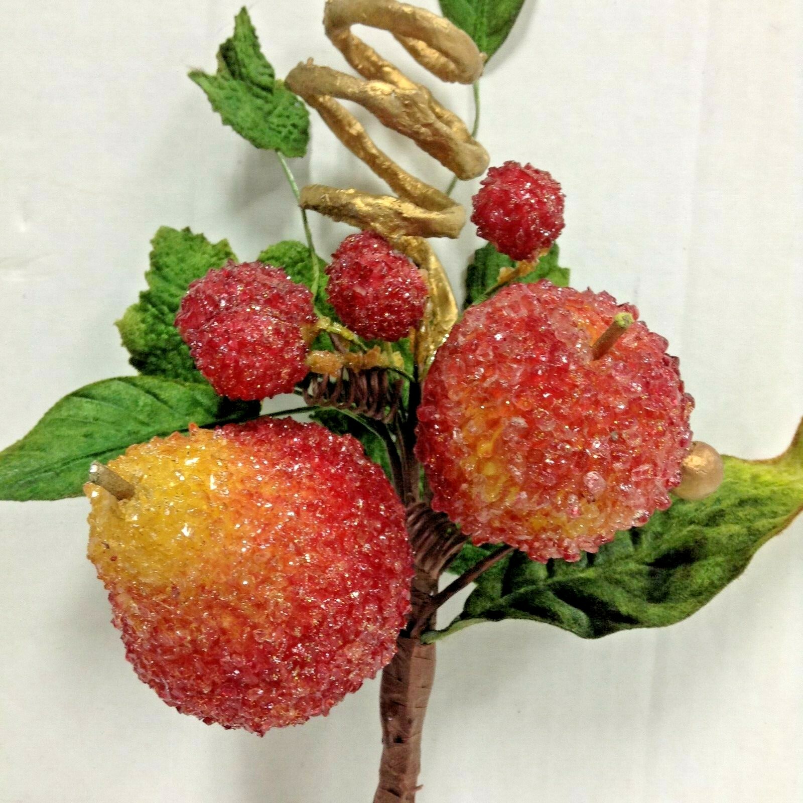 8 Frontgate Beaded Crystal Holiday Faux Fruit Picks Floral Tree Stems Apple Pear