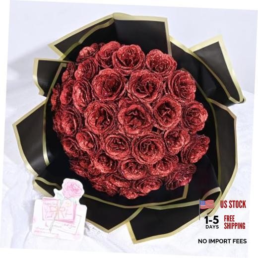 Glitter Roses Bouquet, DIY Fake Flowers Bouquet, Birthday Gifts for 24pcs Red