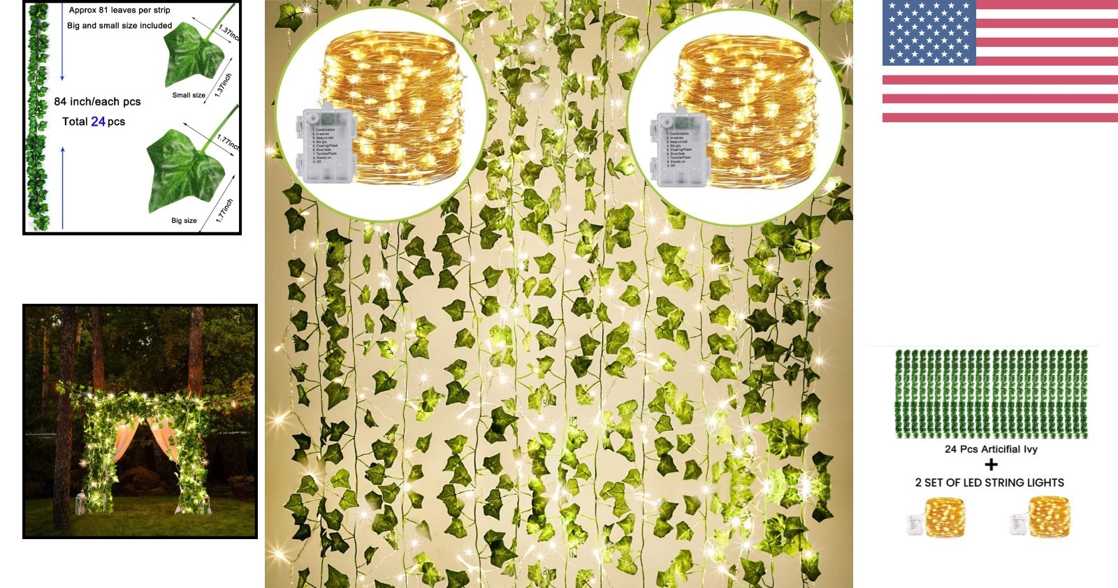 Waterproof 24-Pack 82-Inch Ivy Garland with 160 LED Fairy Lights for Weddings