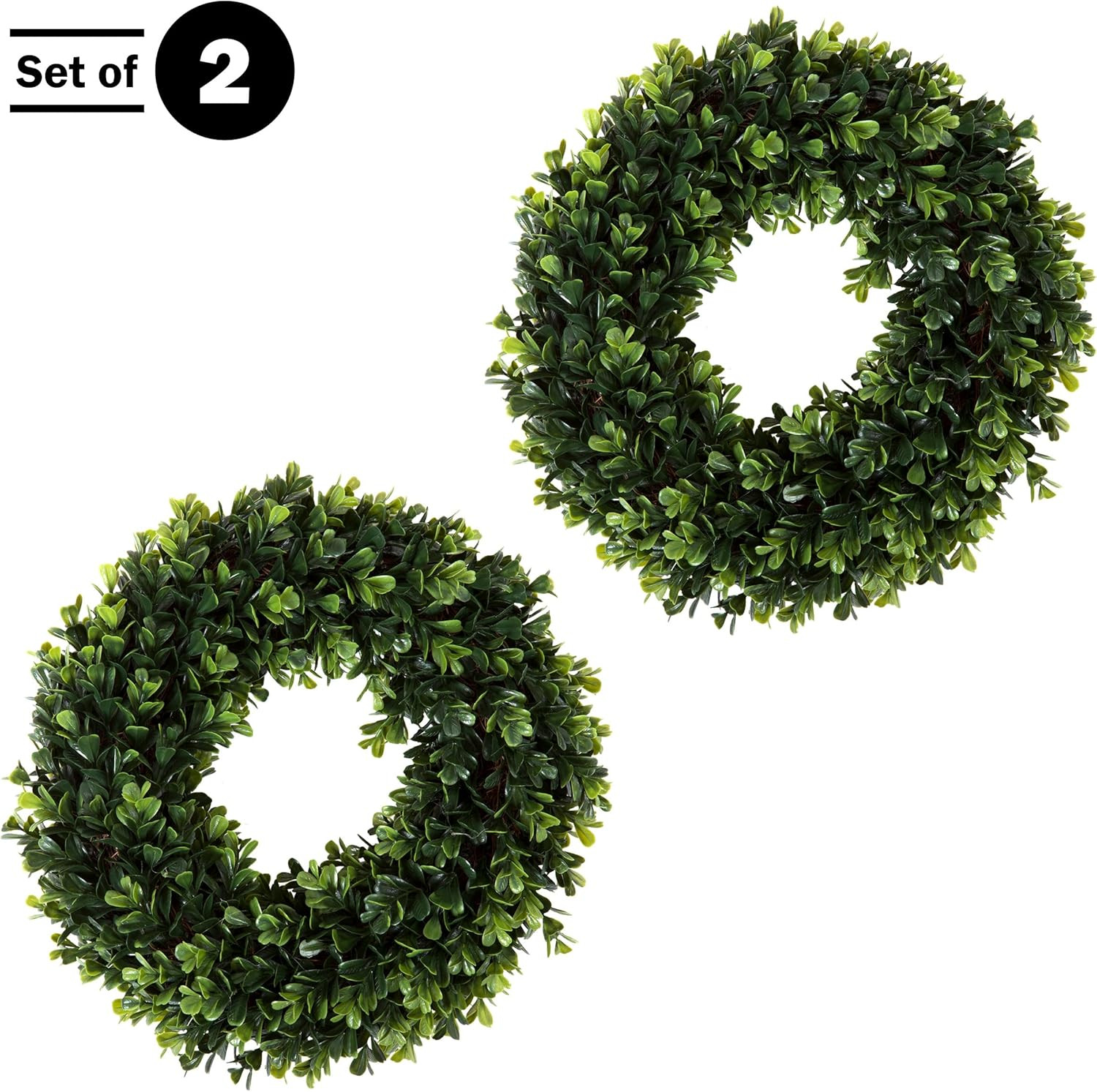 Set of 2 12-Inch Artificial Boxwood Wreaths for Year-Round Decor