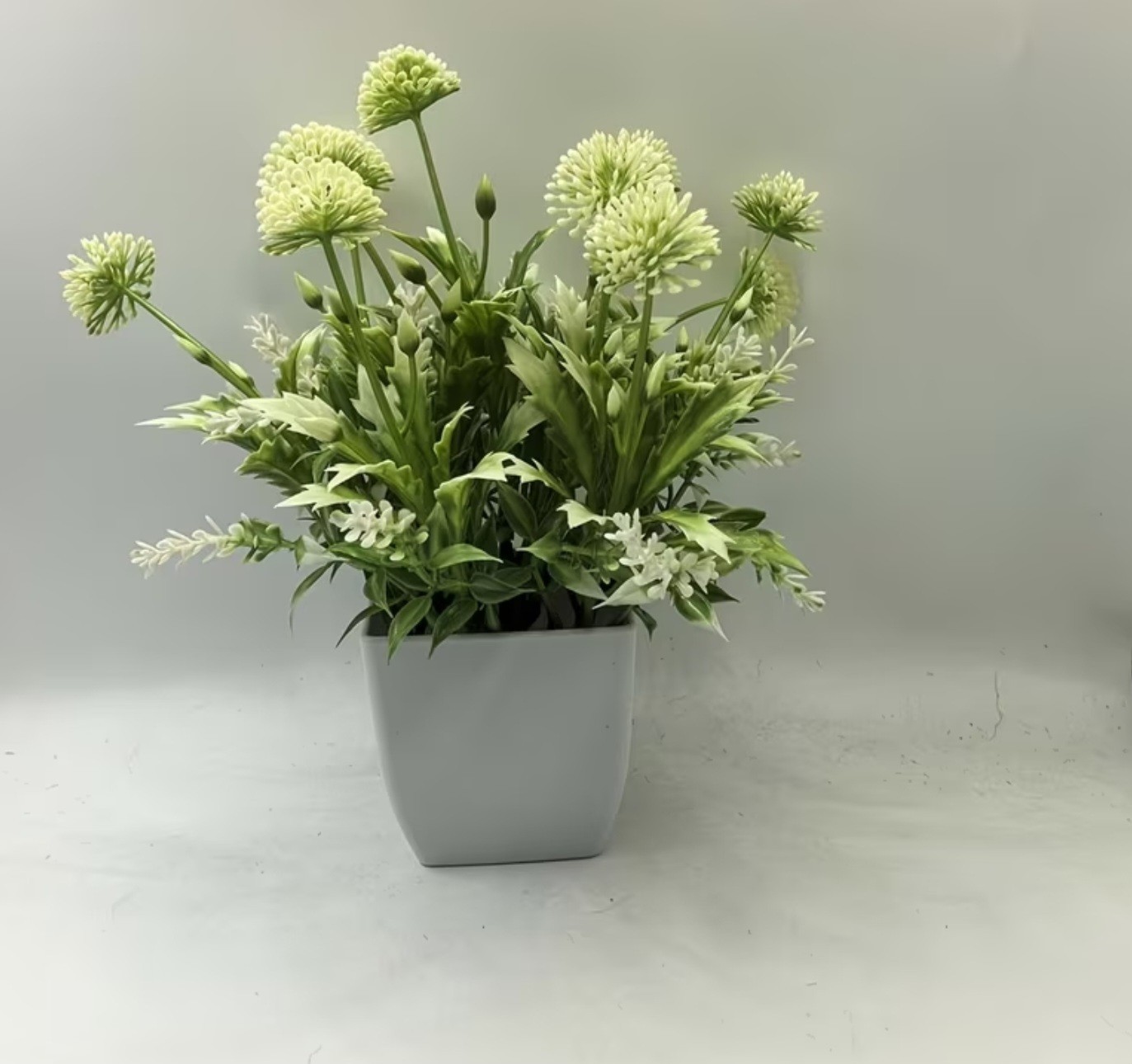 2pcs Artificial Floral Potted Arrangement, Purple ,White Green 7.09inch