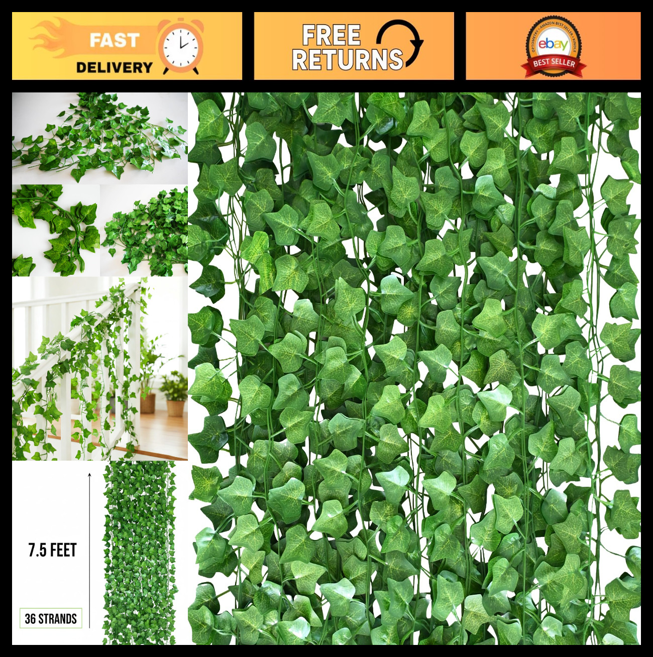 36 Pack 270ft Fake Ivy Vines – Artificial Greenery Garland for Indoor Outdoor De