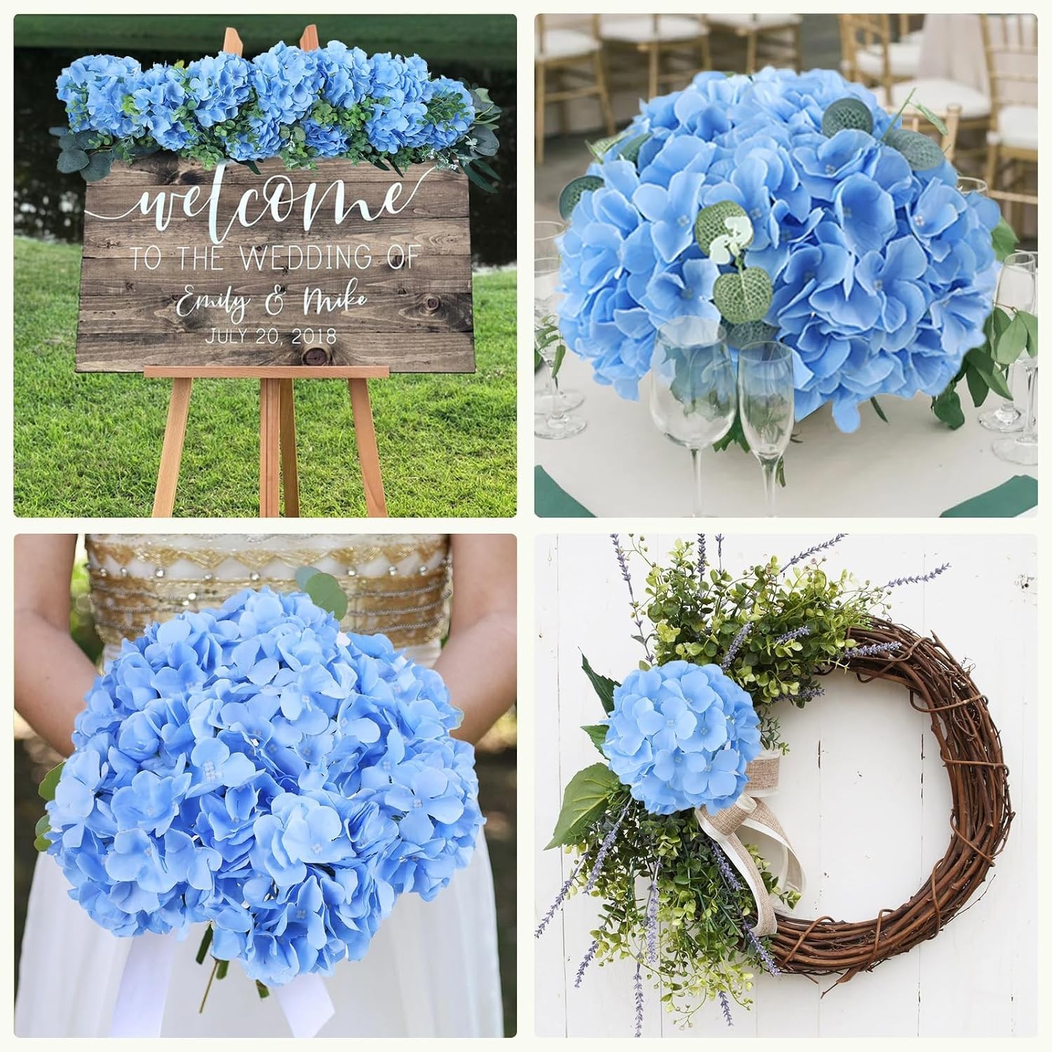 65pcs Blue Hydrangea Silk Flowers for Wedding Decor