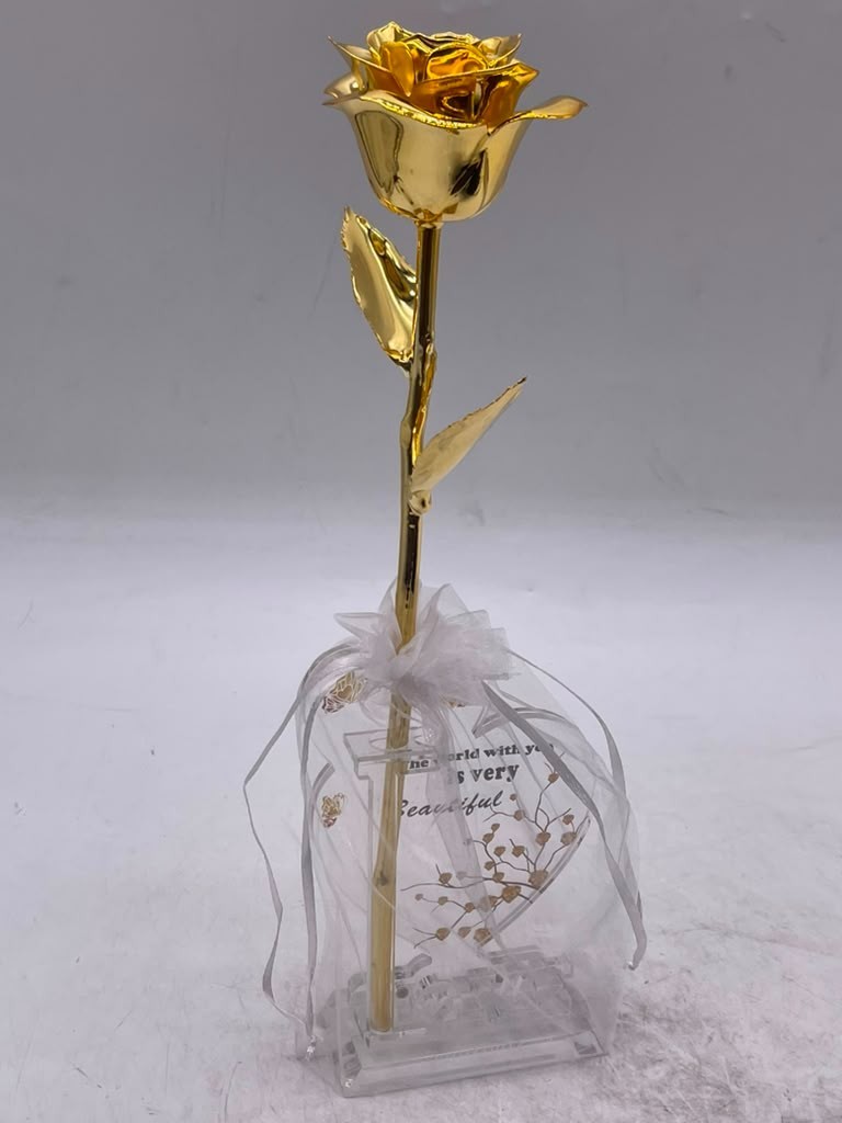 Anthonic Gold Dipped Rose Real 24K Gold Rose Gift w/ Stand & Box Open Box
