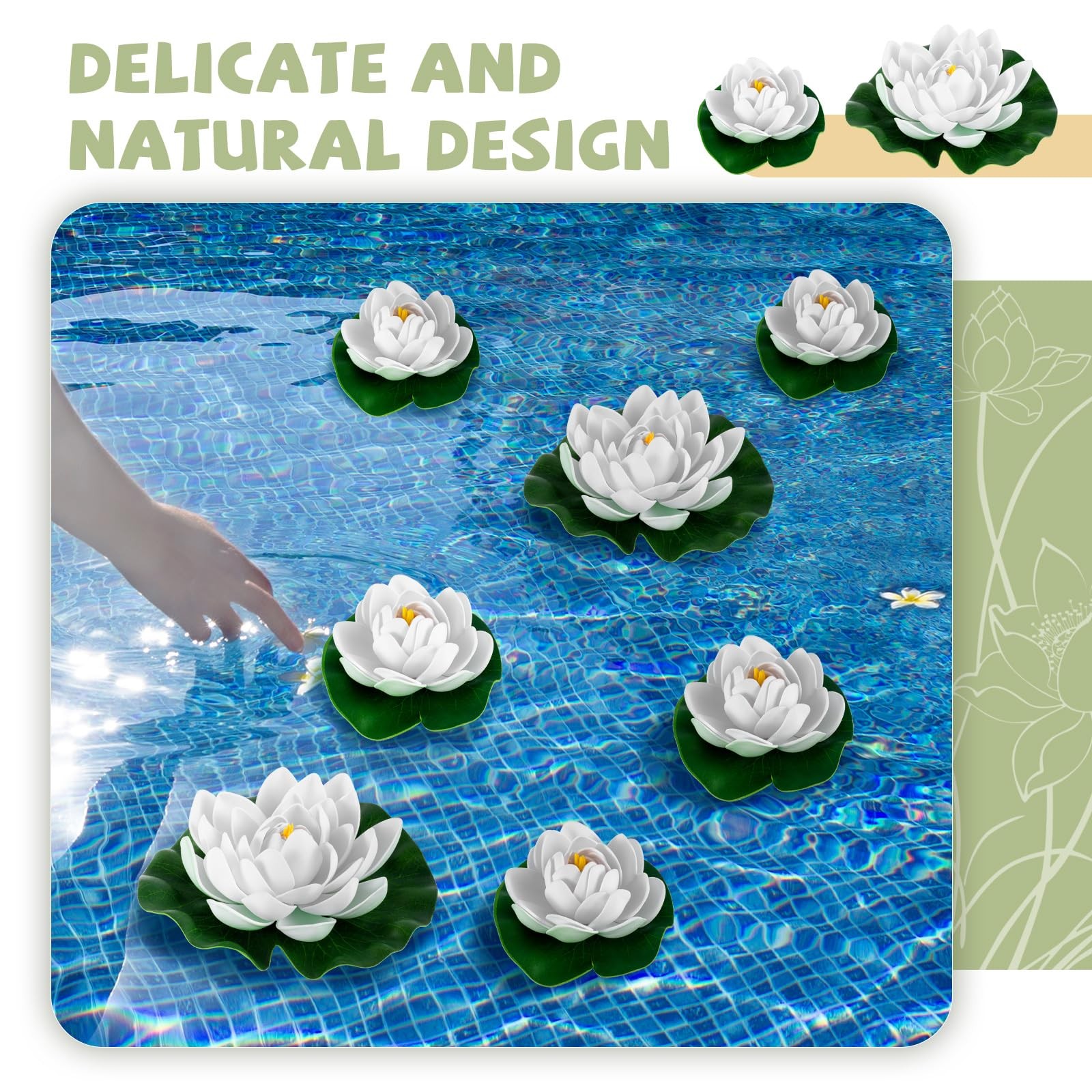 Yunlly 24 Pcs Floating Foam Lotus Flower with Water Lily Pads Artificial Floa…