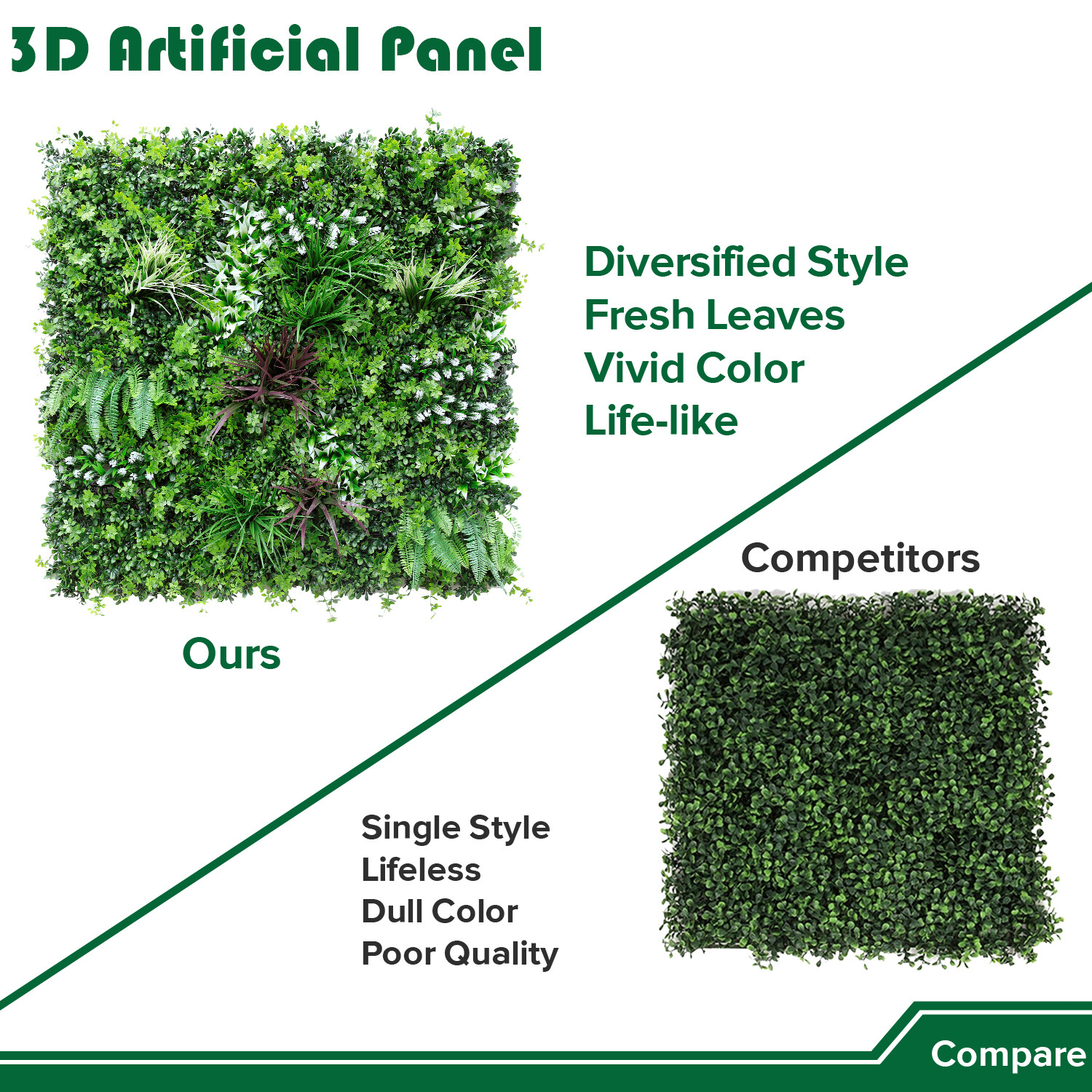 40″ Artificial Grass Mats 3D Mixed Plant Wall Ledge Decor For Home Festival #5