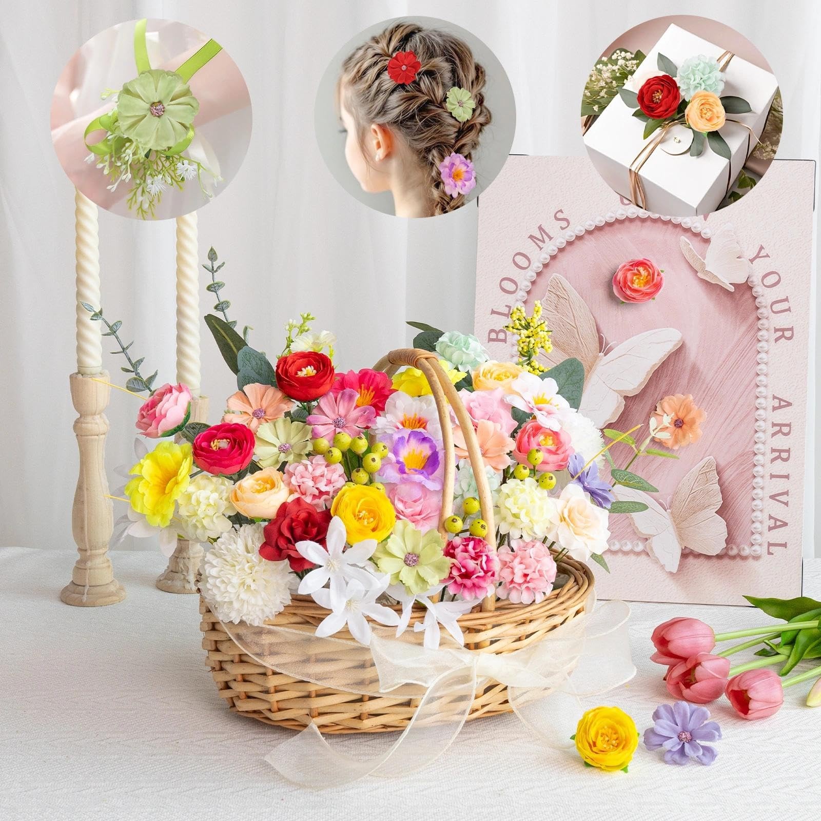 Fake Flower Heads Mini Silk Flowrs Bulk Small Flower 3D Loose Faux Daisy Rose…