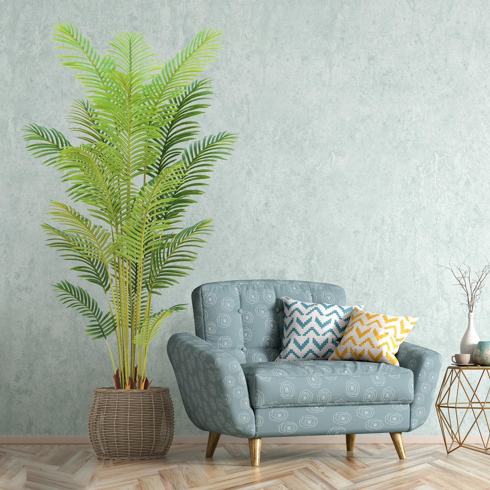 7FT Artificial Palm Tree Indoor with White Pot, Realistic Leaves, 18 Trunks A…