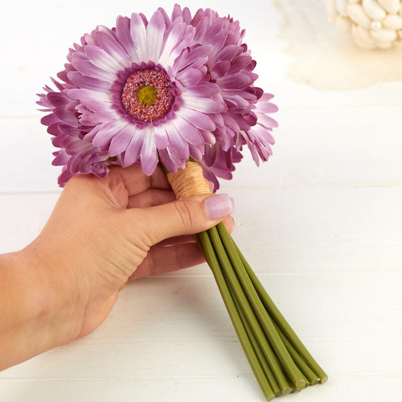 Set of 2 Lavender Artificial Gerbera Daisy 10″ Bouquets with Raffia Accents