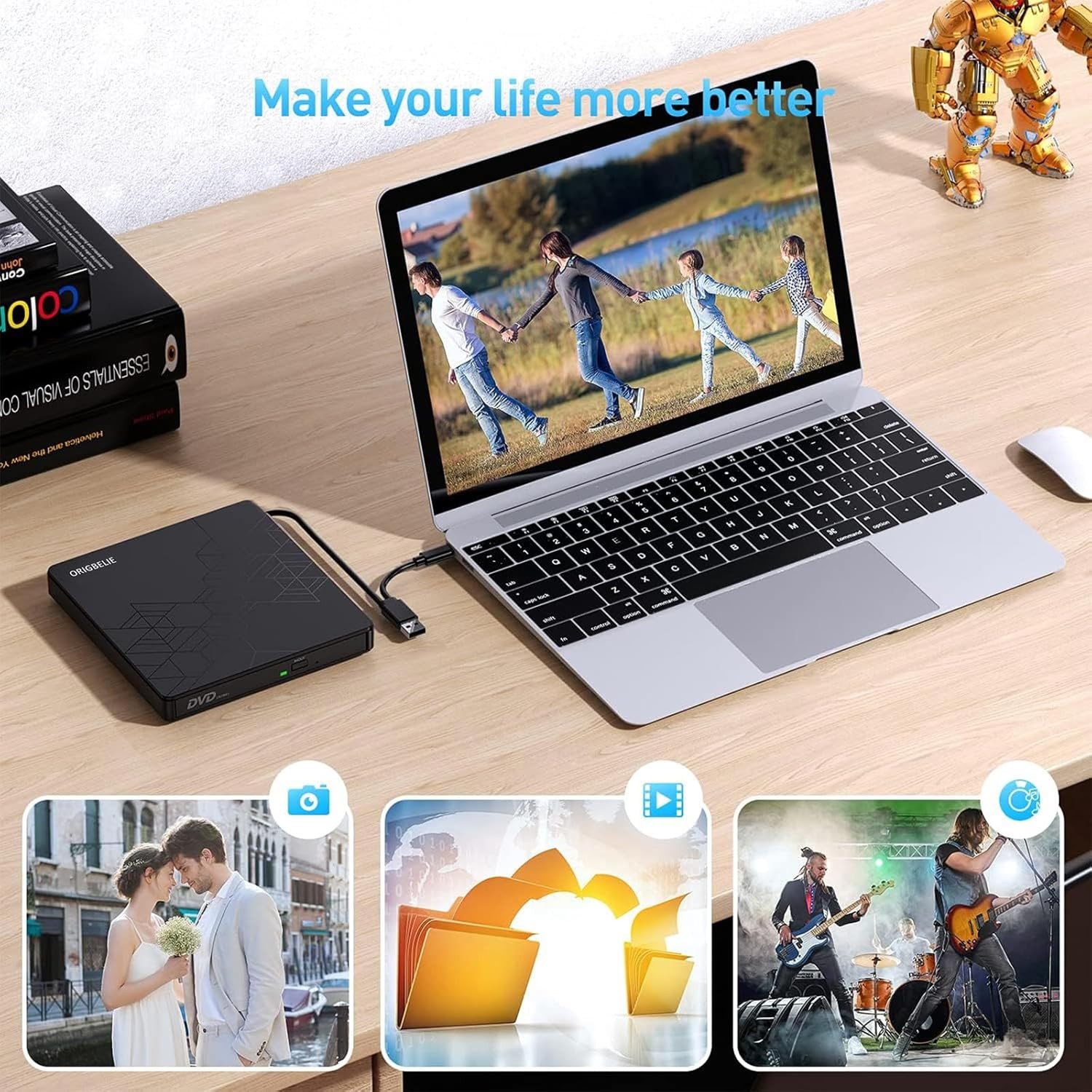 External DVD Drive, CD Drive USB 3.0 Typle C CD/DVD ROM +/-RW Adapt…
