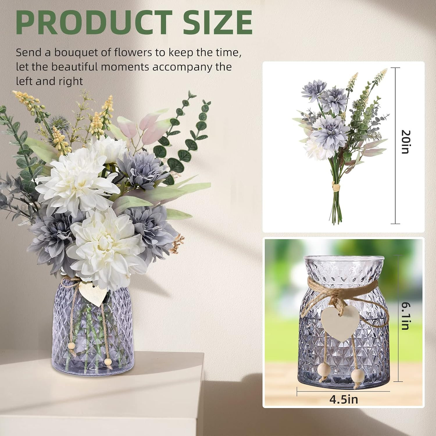 Purple Silk Flower Bouquet with Vase – Realistic Home Decor for Dining Table