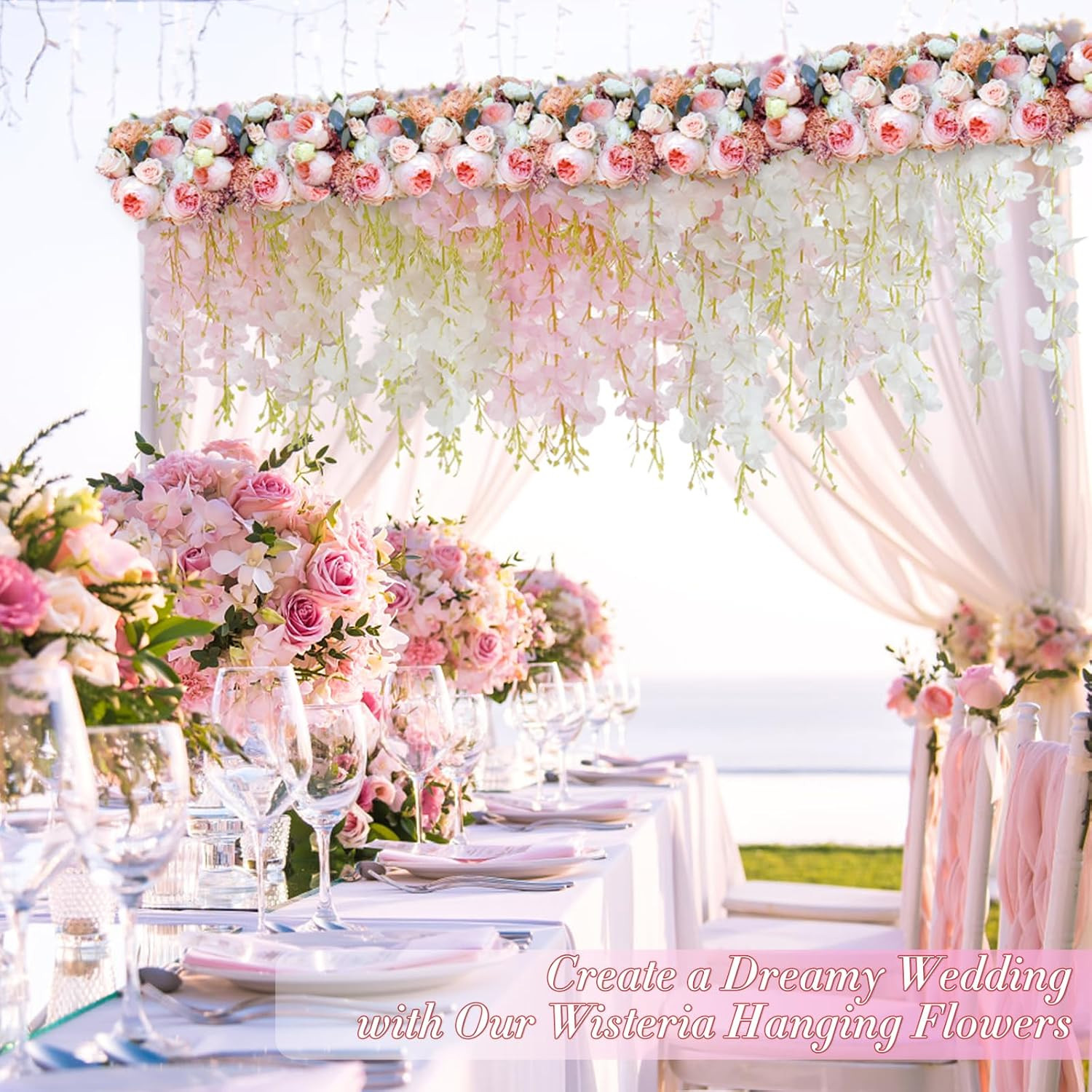 40 Pack Wisteria Hanging Flowers – Artificial Vines for Home, Wedding, Party Dec