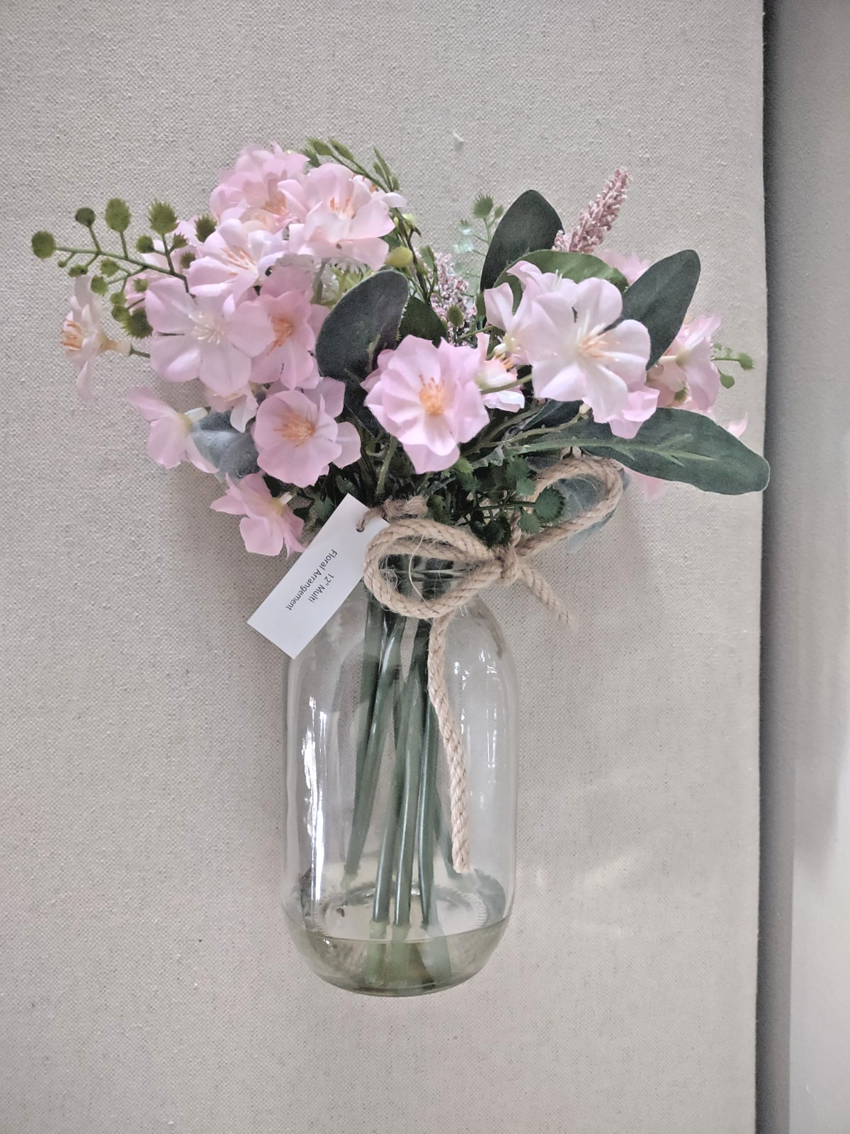 Pink Multi Flower Faux Arrangement in Glass Mason Jar with Faux Water~NEW SET/2