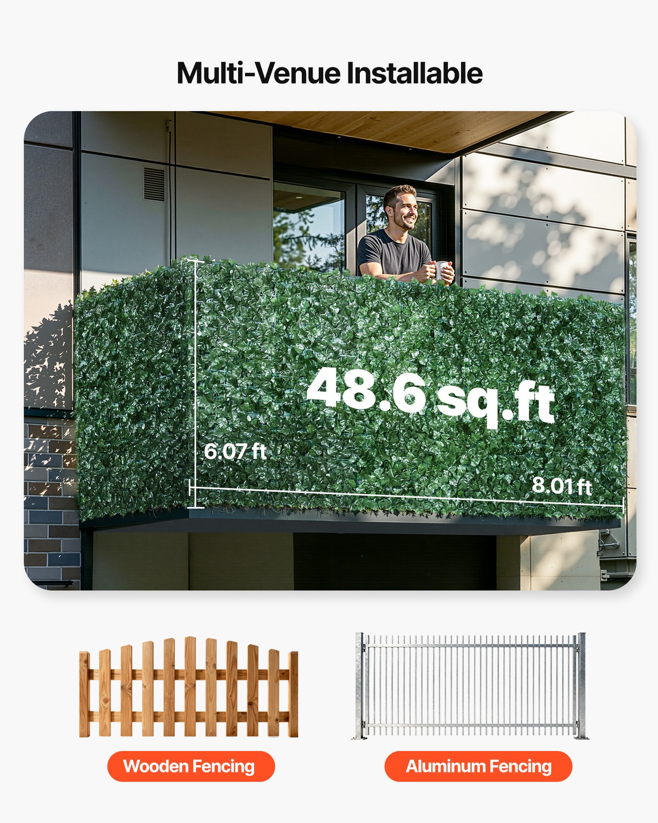 VEVOR 96″x72″ Artificial Faux Ivy Leaf Privacy Fence Screen Decor Panel Hedge