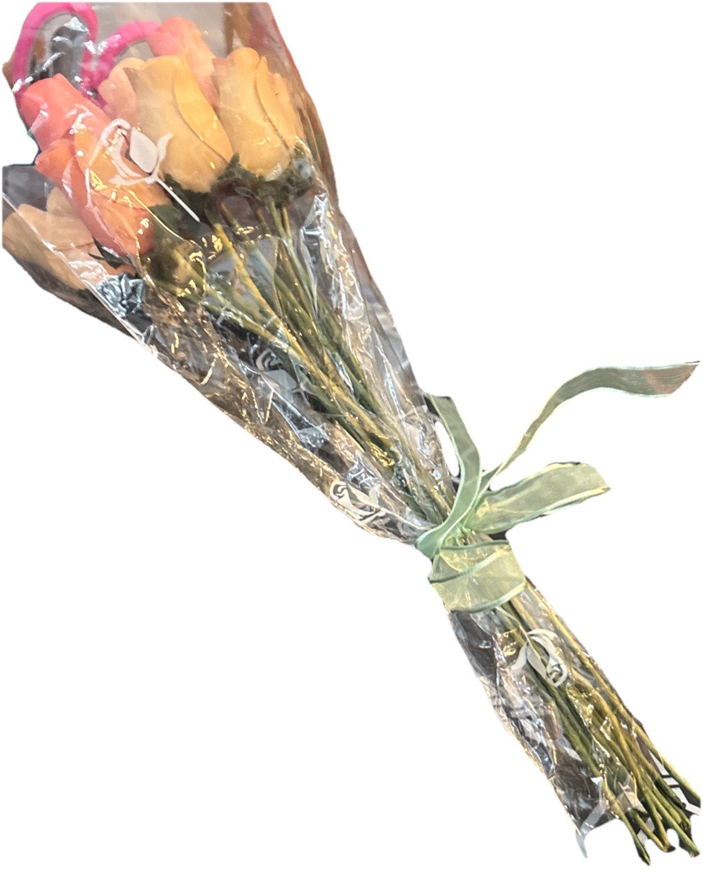 coral bouquet of 12 Closed Bud Wooden Roses