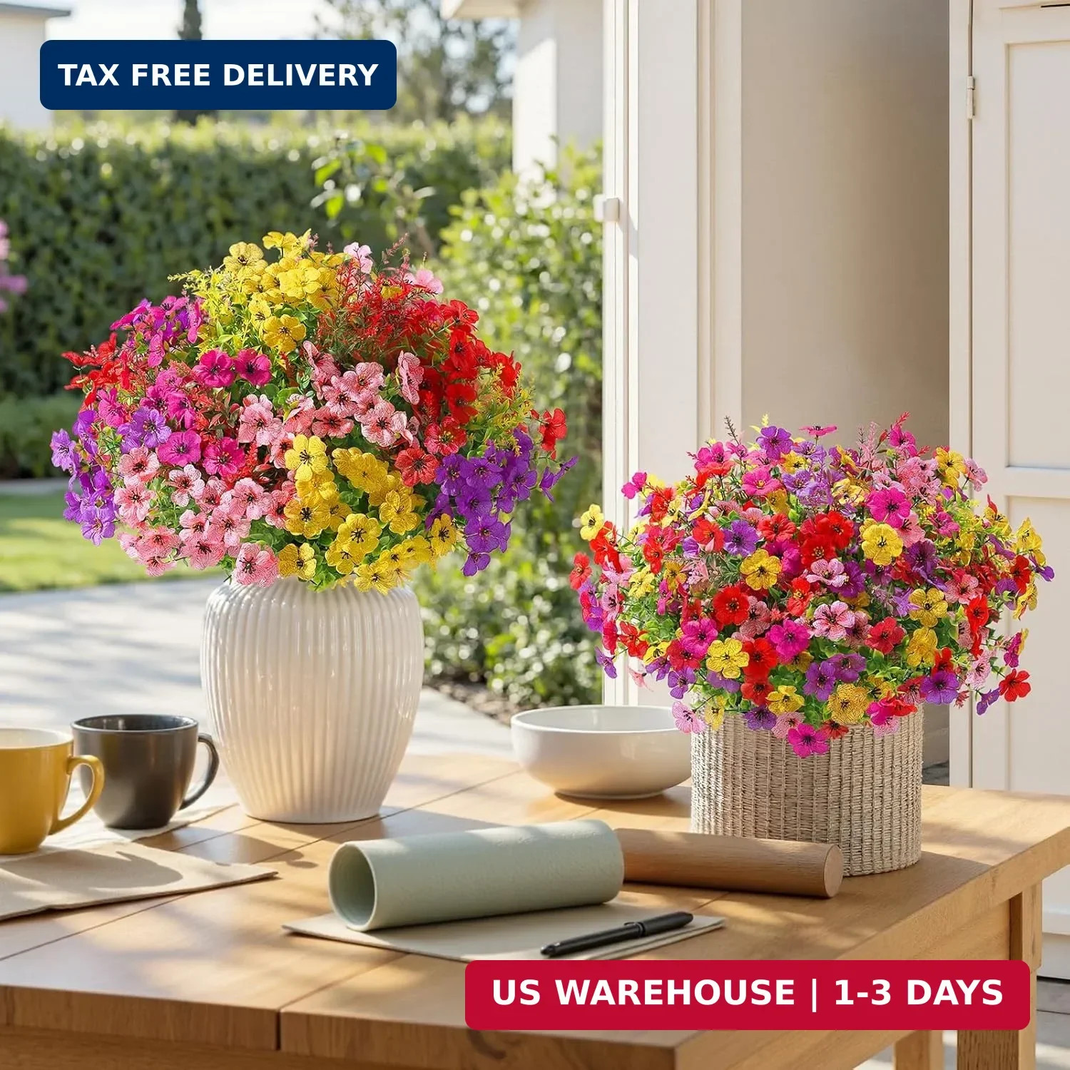 24 Bundles Artificial Flowers UV Resistant Faux Plants Outdoor Decor