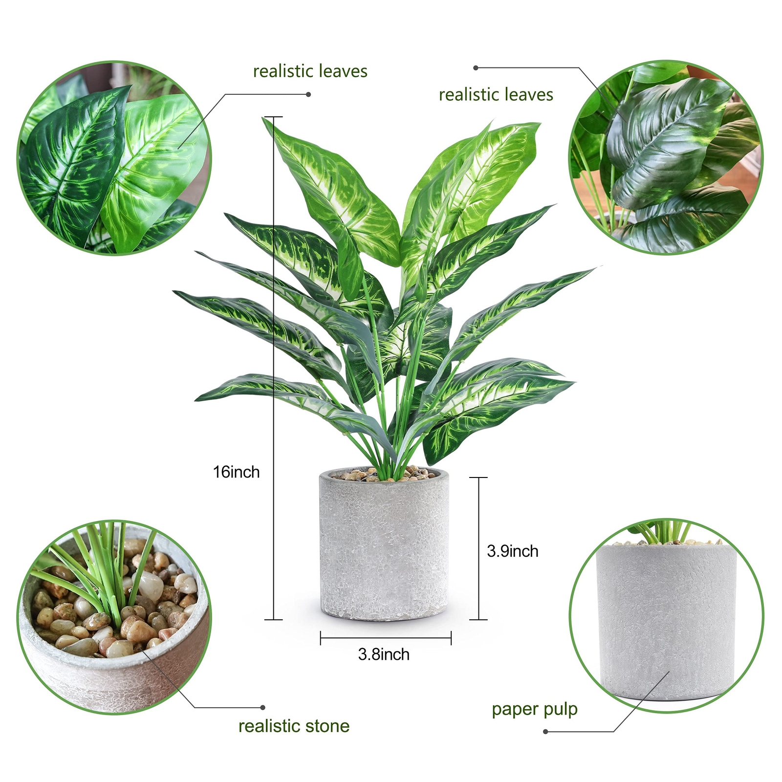 2Pcs 16″ Small Fake Potted Plants Indoor Decor for Office Desk Kitchen