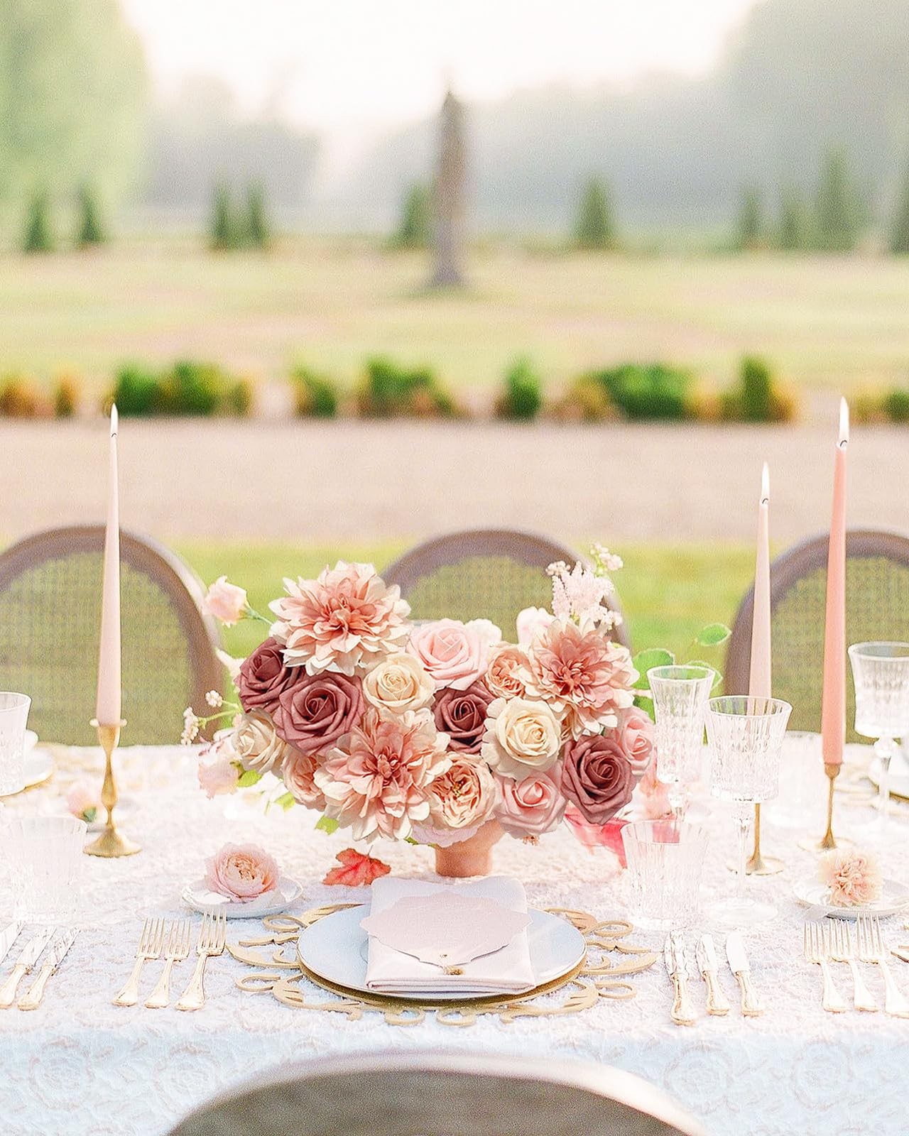 Dusty Blush Pink Roses Artificial Flowers, Fake Flower Bulk, DIY Wedding Bouquet