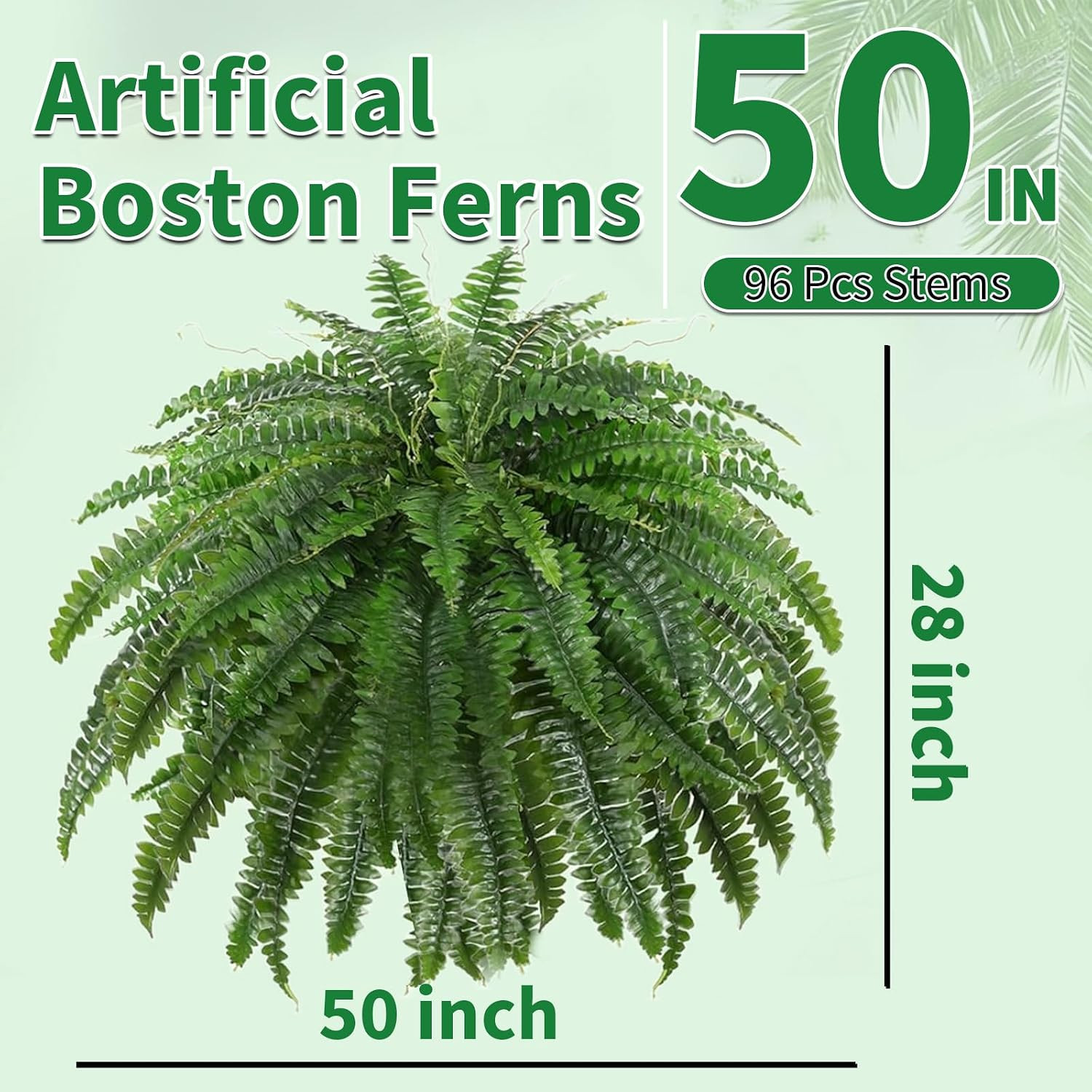 50″ Realistic Artificial Ferns for Outdoors with 96 Fronds & Ground Spike | Real