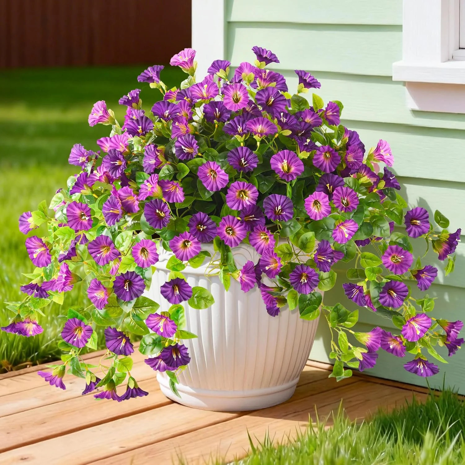 Artificial Purple Faux Petunia Flowers UV Resistant Outdoor Garden Decor Plants