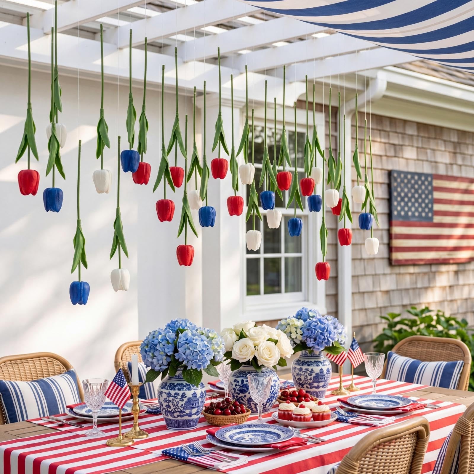 12 Pack Red White Blue 5 ft Artificial Hanging Tulips Garland, 4th of July Da…