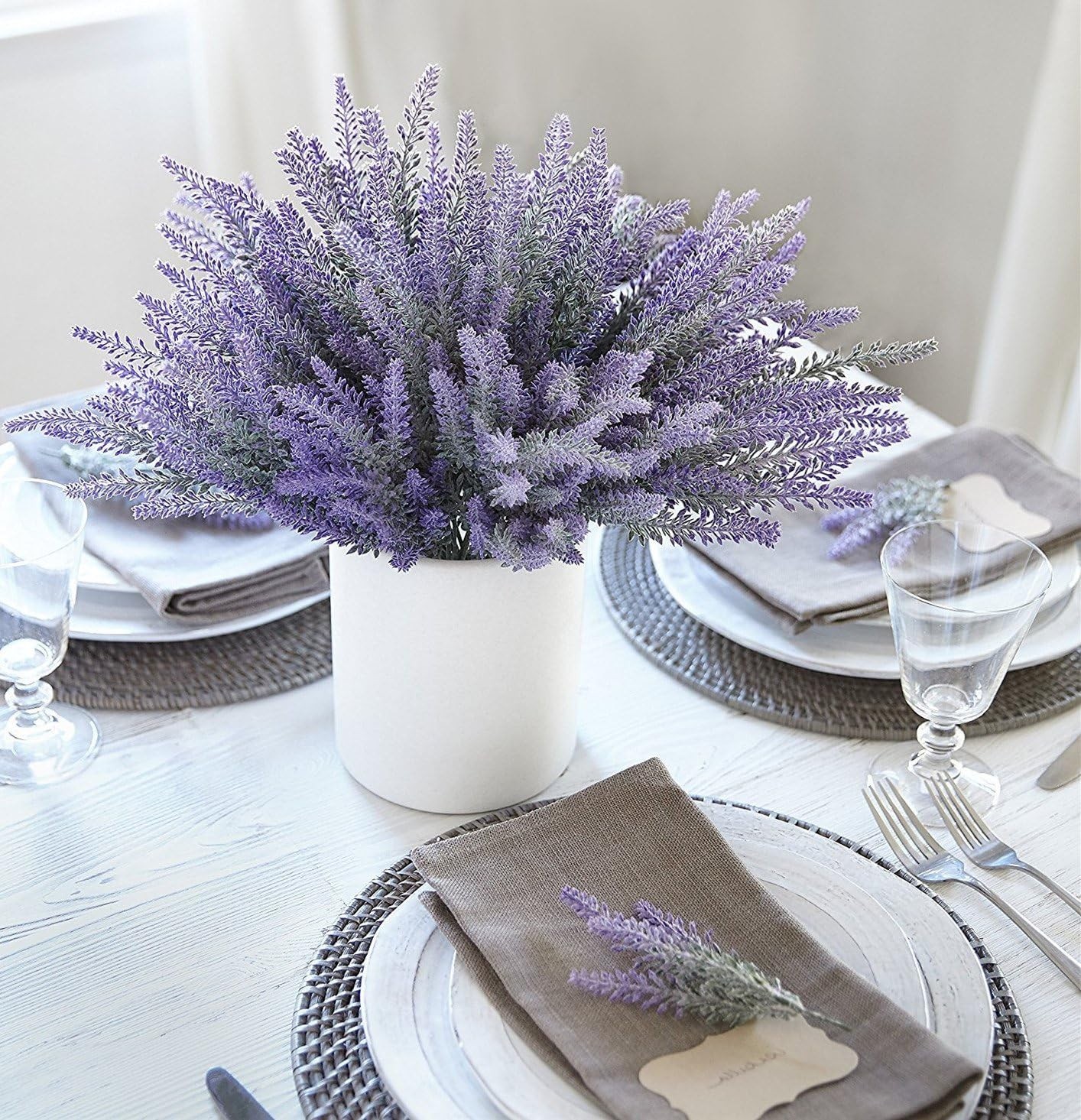 Artificial Lavender Fake Flowers Flocked Plants Plastic Faux Bouquet Purple 5