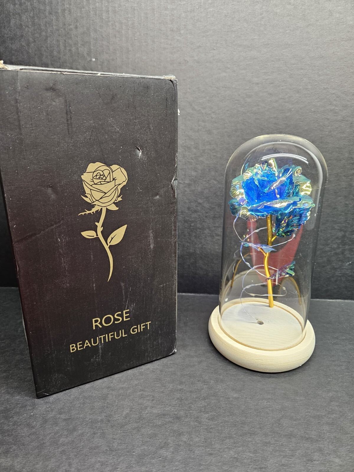 Christmas Rose Gifts for Women Colorful Blue Rose in a Glass Dome, Best Gifts