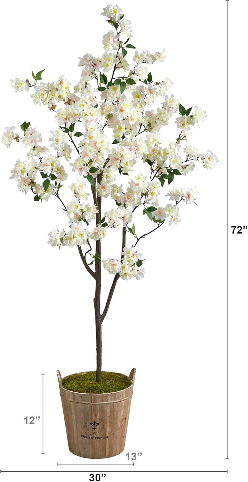 6Ft Cherry Blossom Artificial Tree with Rustic Farmhouse Planter