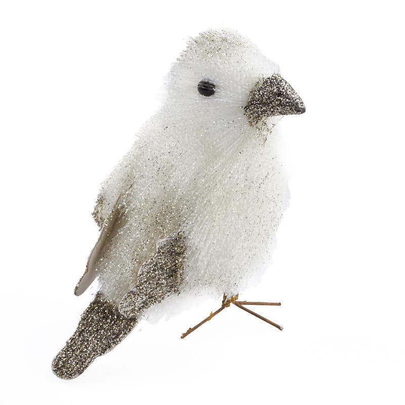Set of 12 Silver Glitter Accented Artificial 3-1/2″ Birds with Wood Wings