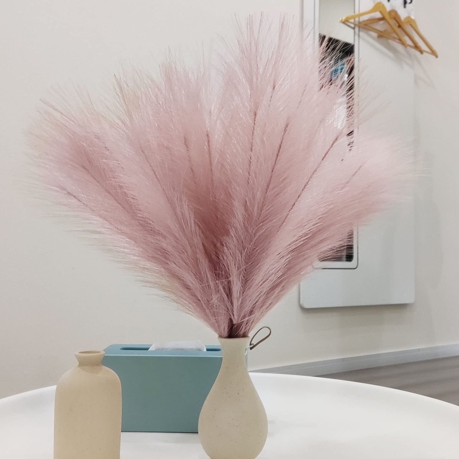 6 PCS Faux Pampas Grass Arrangement – 18″/45cm Artificial Fluffy Pompous Gras…