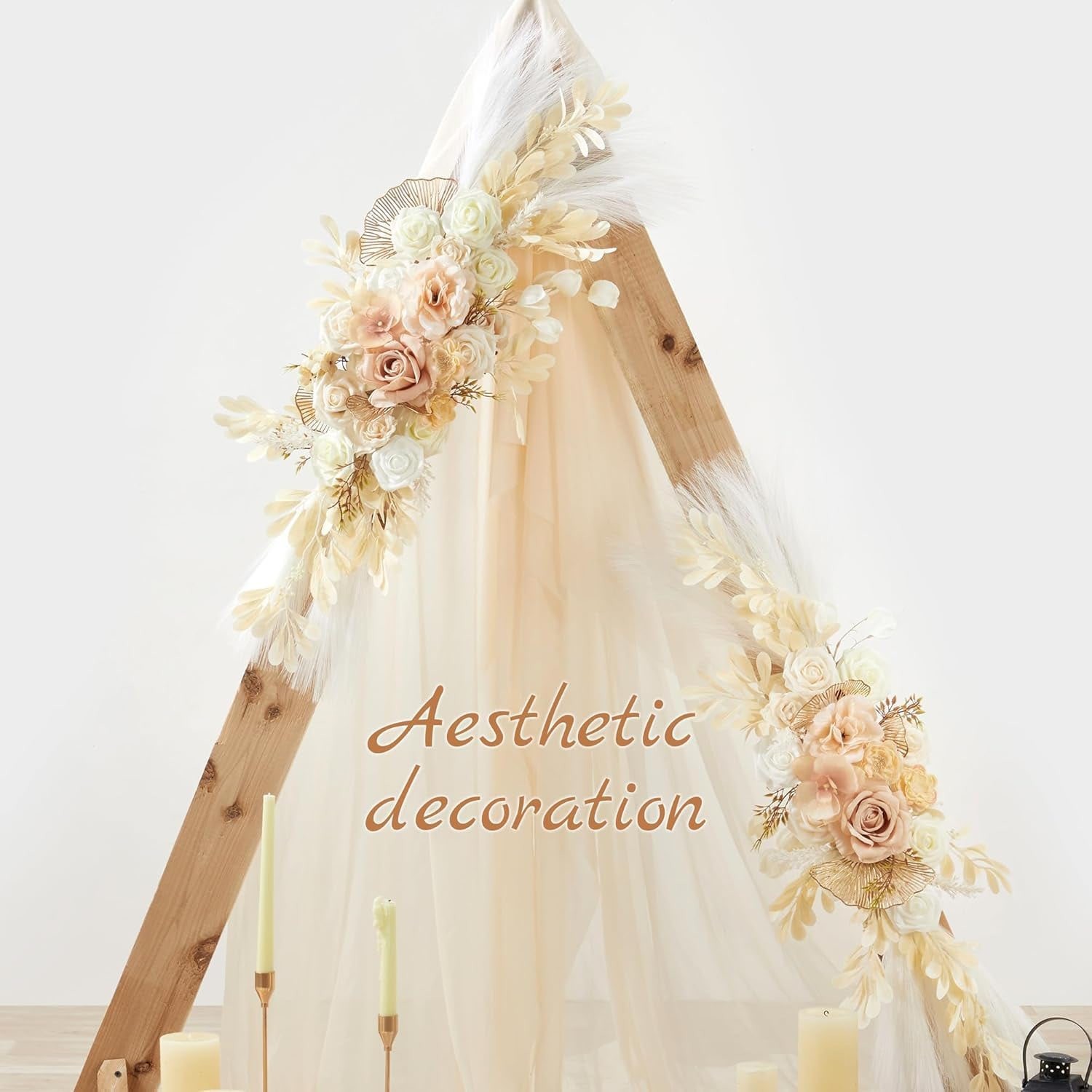 Wedding Arch Flower Swags, Pack of 2 Artificial Silk Boho Welcome Sign Beige New