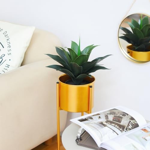 14″ Large Artificial Succulent Faux Agave Plant in Pot, Fake Potted Dark Green