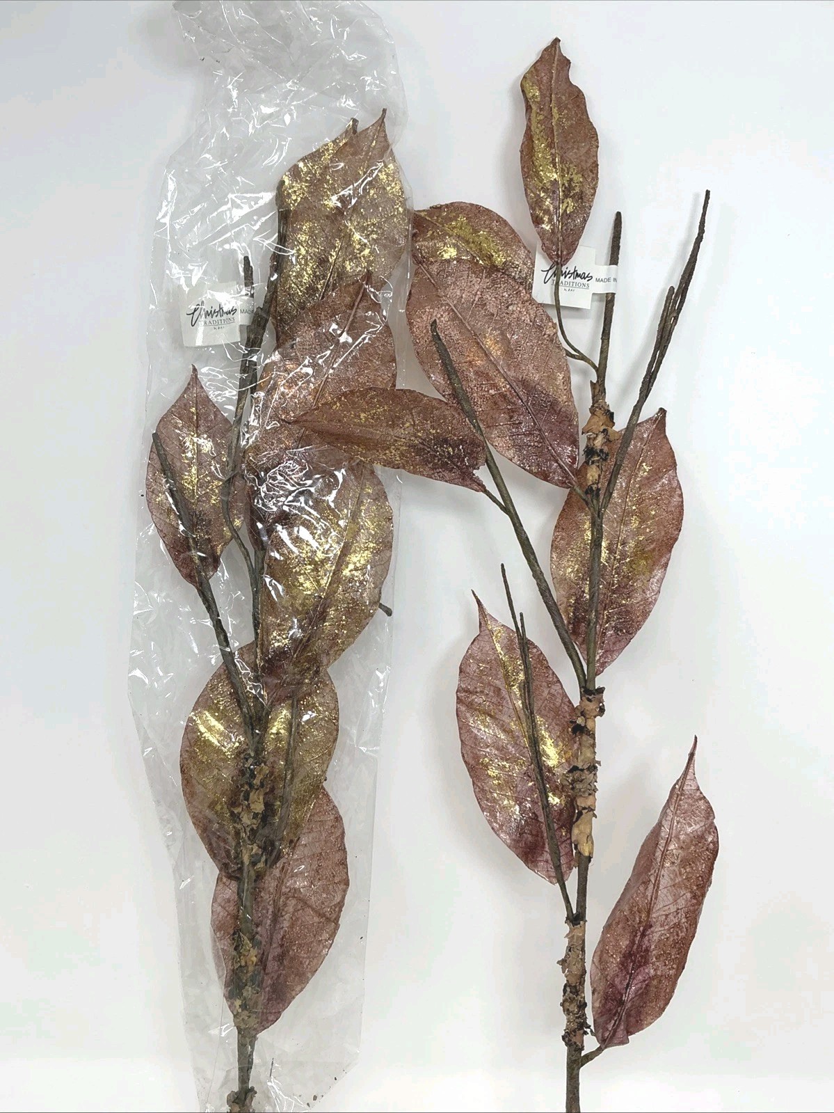 Magnolia Leaf Spray 26” Long Purple w Gold 2 Picks Christmas Decor Artificial