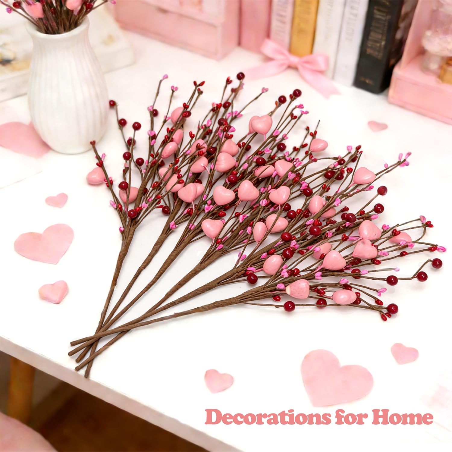 Mother’s Day Decoration Pink Heart Picks Floral Gifts for Mom Birthday Table …