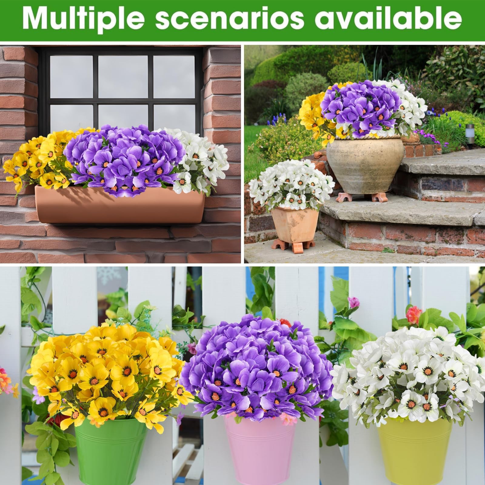 6 Bundles Fake Flowers for Outdoors Decoration Artificial Faux Poppy Flowers …