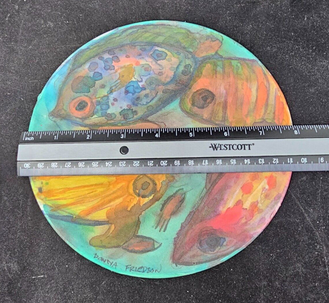 Donna Lynn Friedson Hand Painted Silk Round With Fish