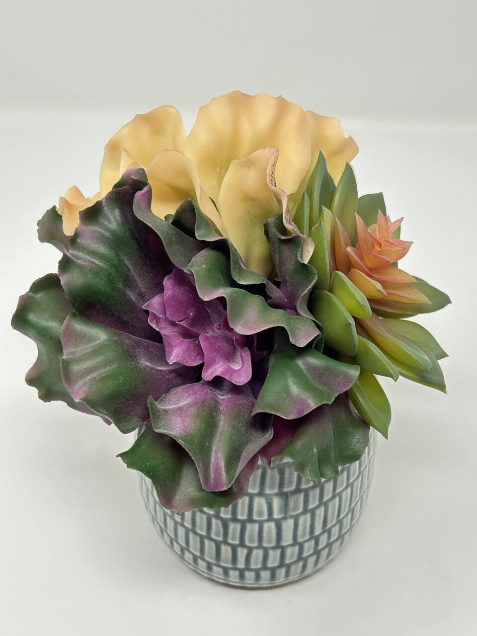 6.5″ Artificial mixed Soft Curly Echeveria Succulent Garden #10 arrangement, 4″