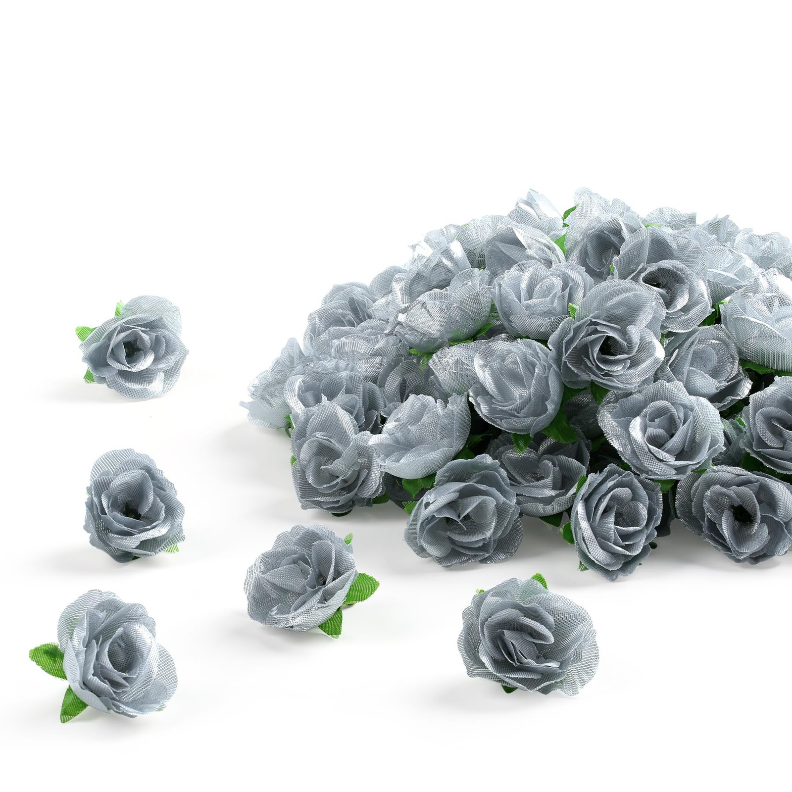 100 PCS 1.3in Mini Silver Rose Head Artificial Silk Flowers Wedding Decor