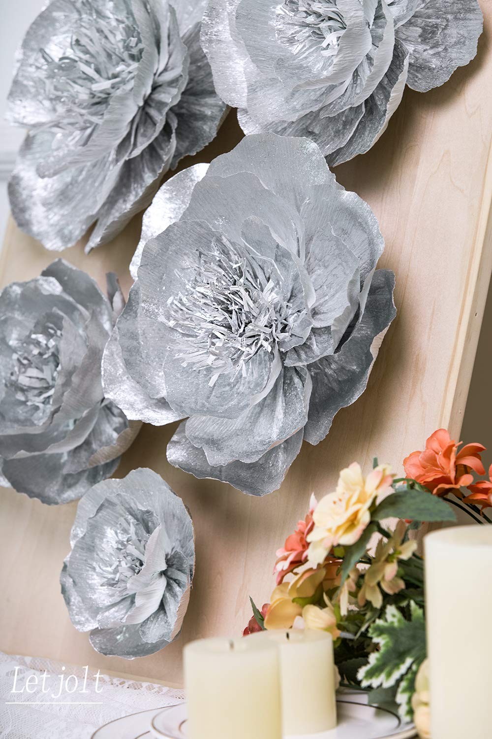 Silver Flowers Decoration for Wall, Set of 6