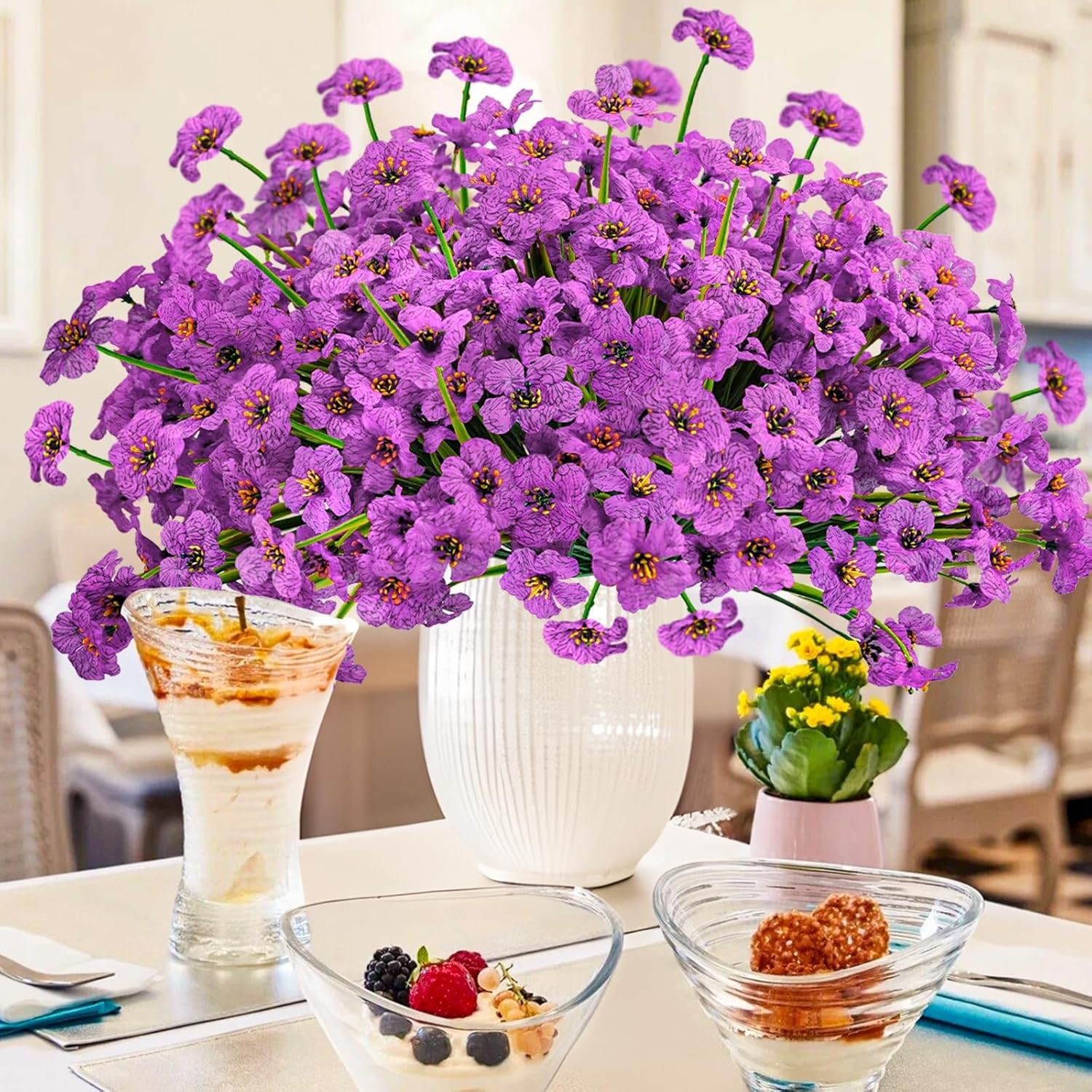 48 Bundles Outdoor Artificial Flowers UV Resistant Fake Silk Flower Faux Plastic