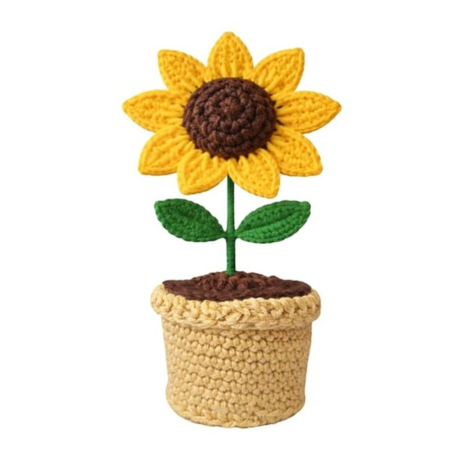 Hand Knitted Eco Friendly Crochet Artificial Hand Woven Yarn Sunflower Pot