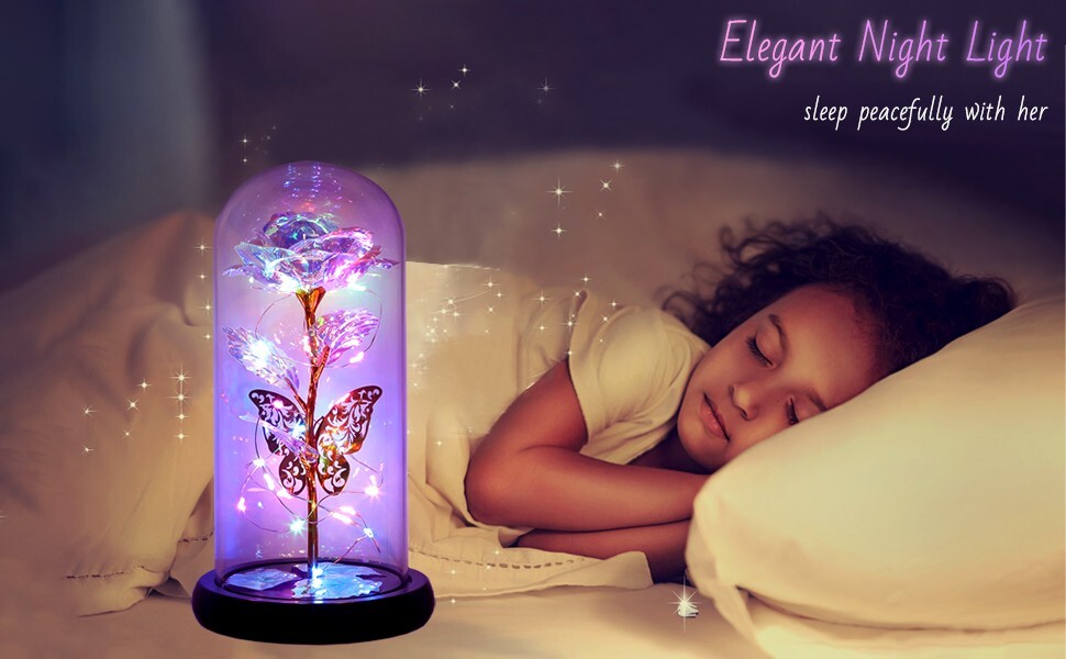 Forever Rose Gift, Enchanted Glass Rose Flower and Butterfly with LED Lights