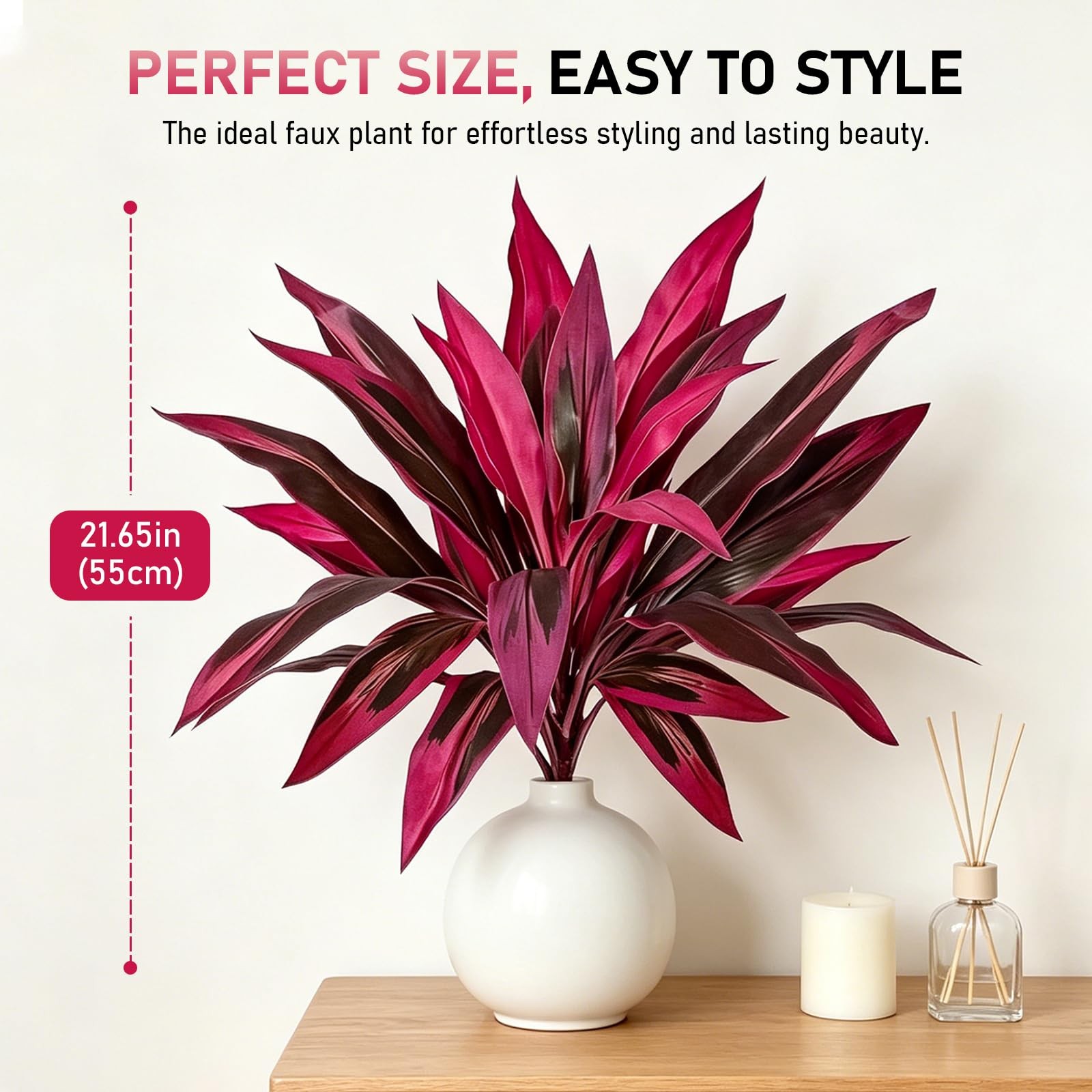 2pcs Artificial Boston Fern & Dragon’s Tree, Red/Pink