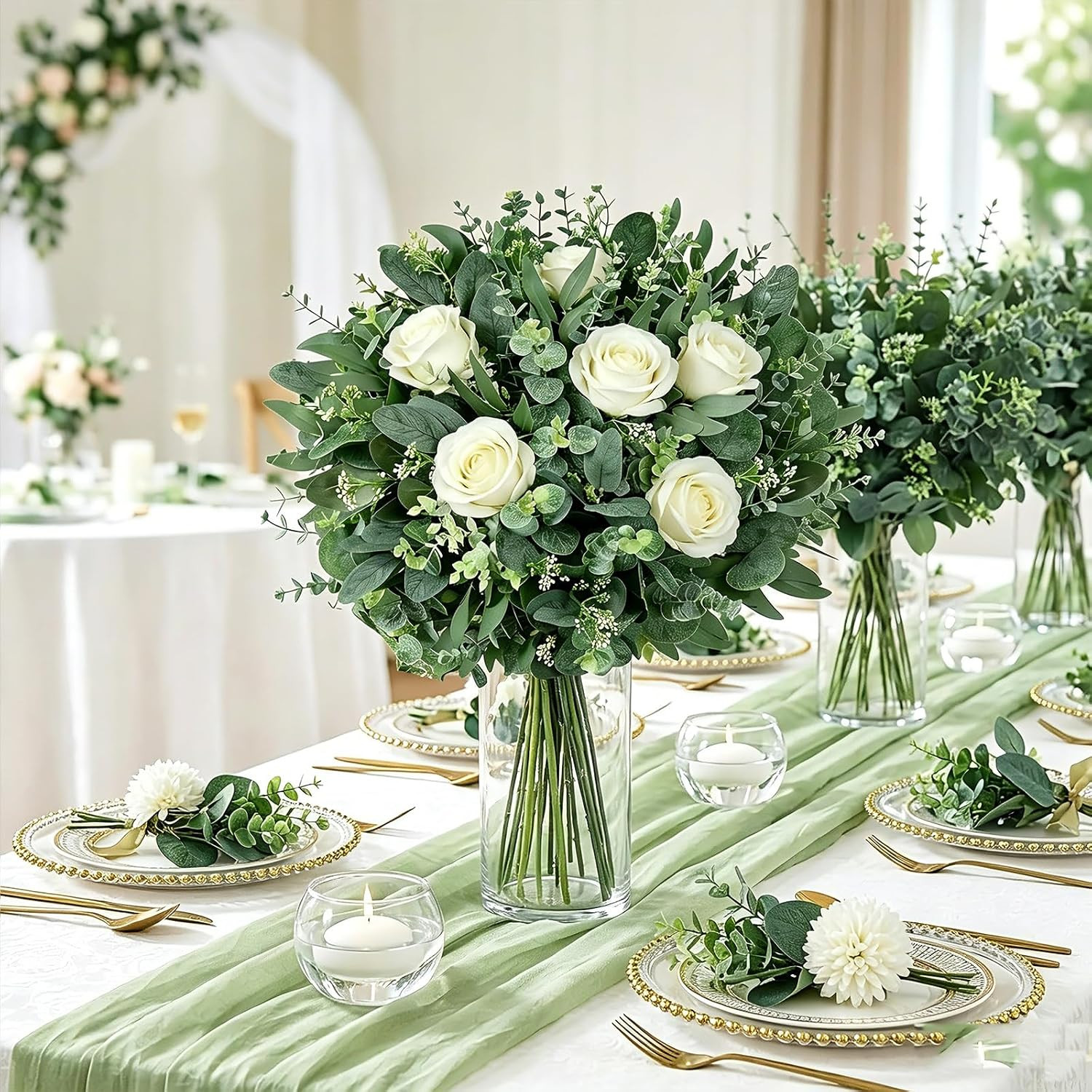 Bulk Faux Eucalyptus Leaves Stems for DIY Floral Arrangements & Decor