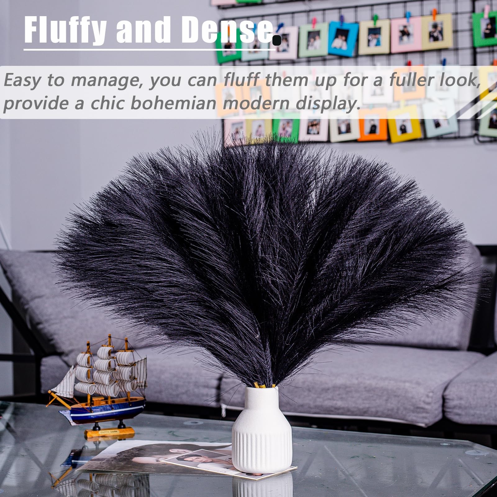 10 Stems Black Pampas Grass Decor – 17.7″ Faux Pampas Grass Artificial Pampas…