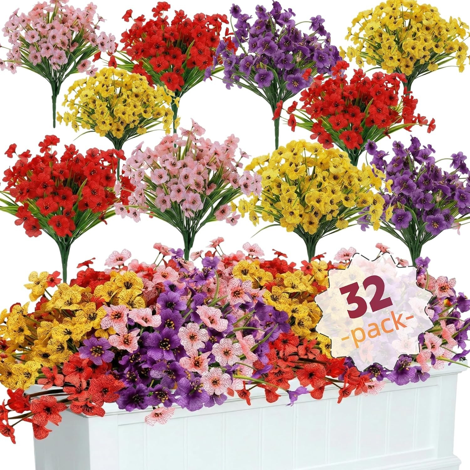 32 Bundles UV Resistant Artificial Mums – Vibrant Flowers for Outdoor Decor