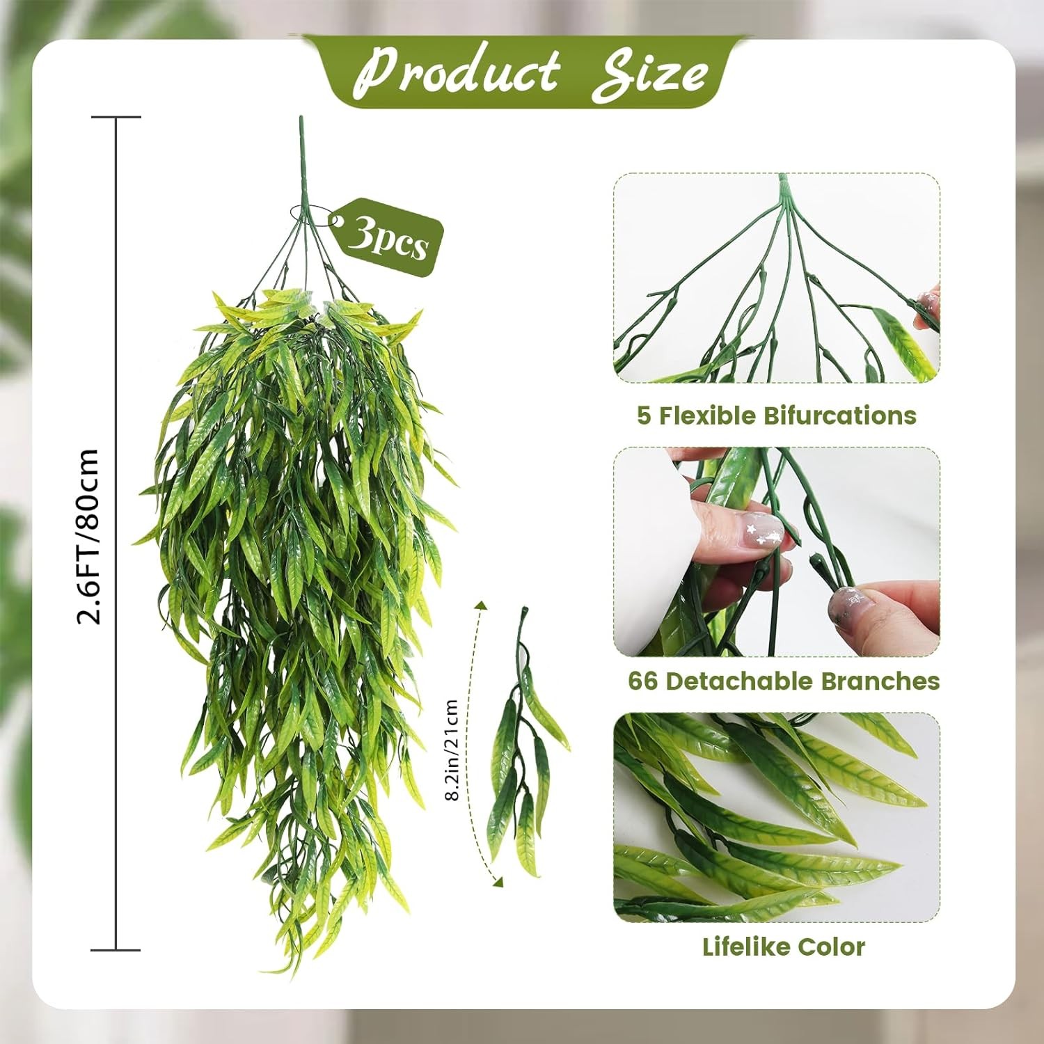 Artificial Olive Leaves 3Pack Hanging Fake Greenery Olive Plant Decorations