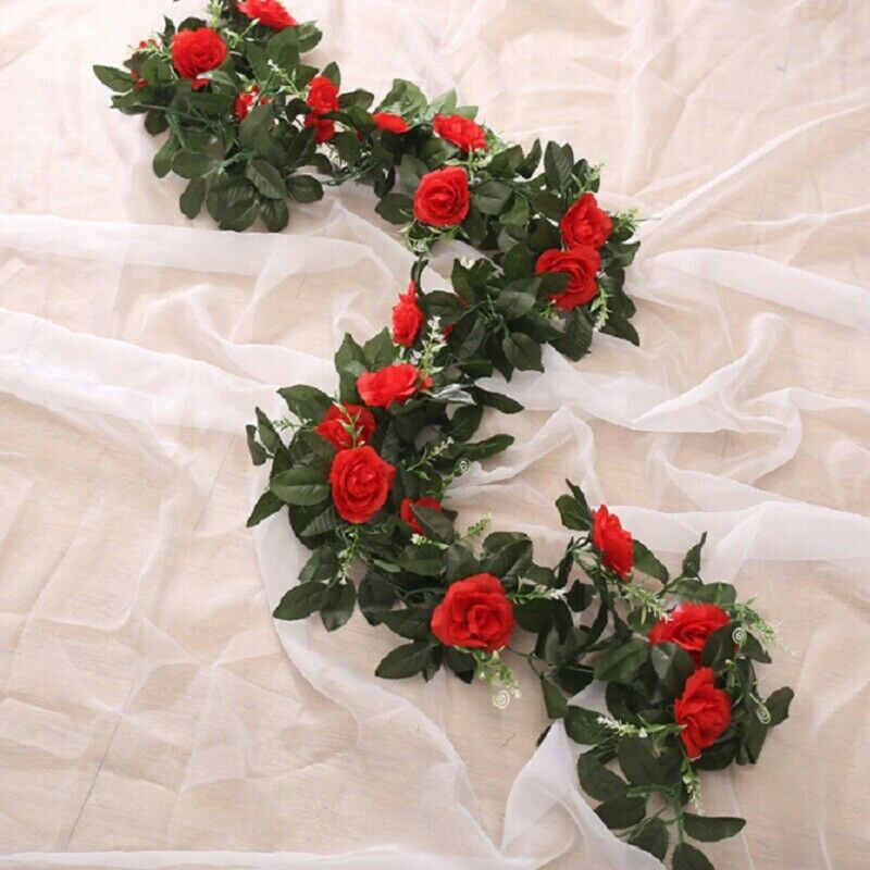 240cm Artificial 9 Rose Garland Silk Flower Vine Ivy Wedding Garden String Decor