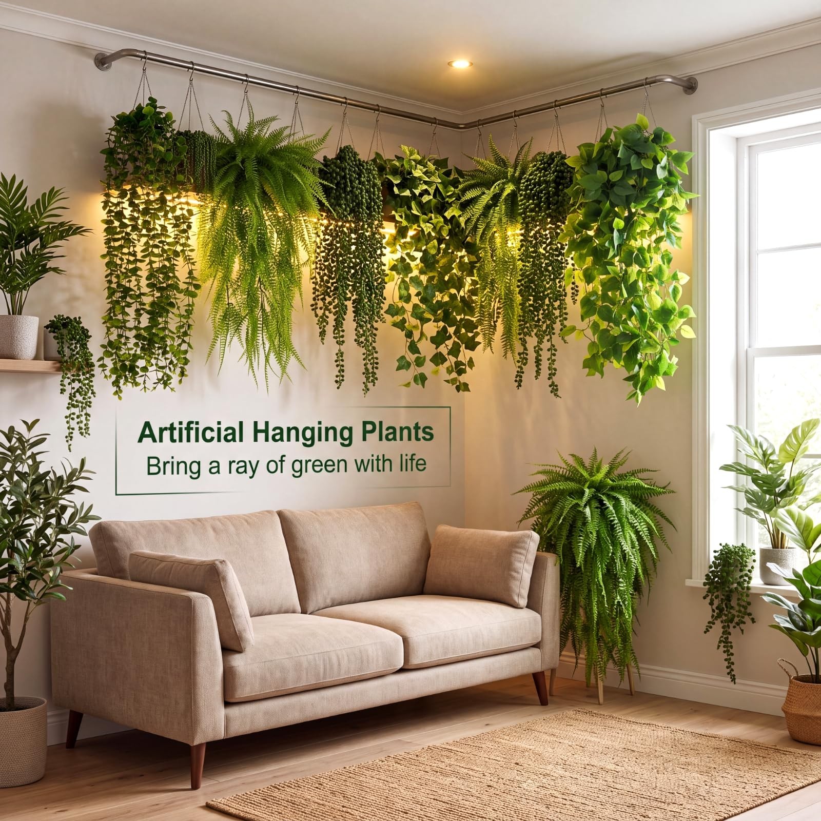 72 Pcs Artificial Hanging Plants – Fake Ferns, Ivy, Eucalyptus, Wall Decor, Indo
